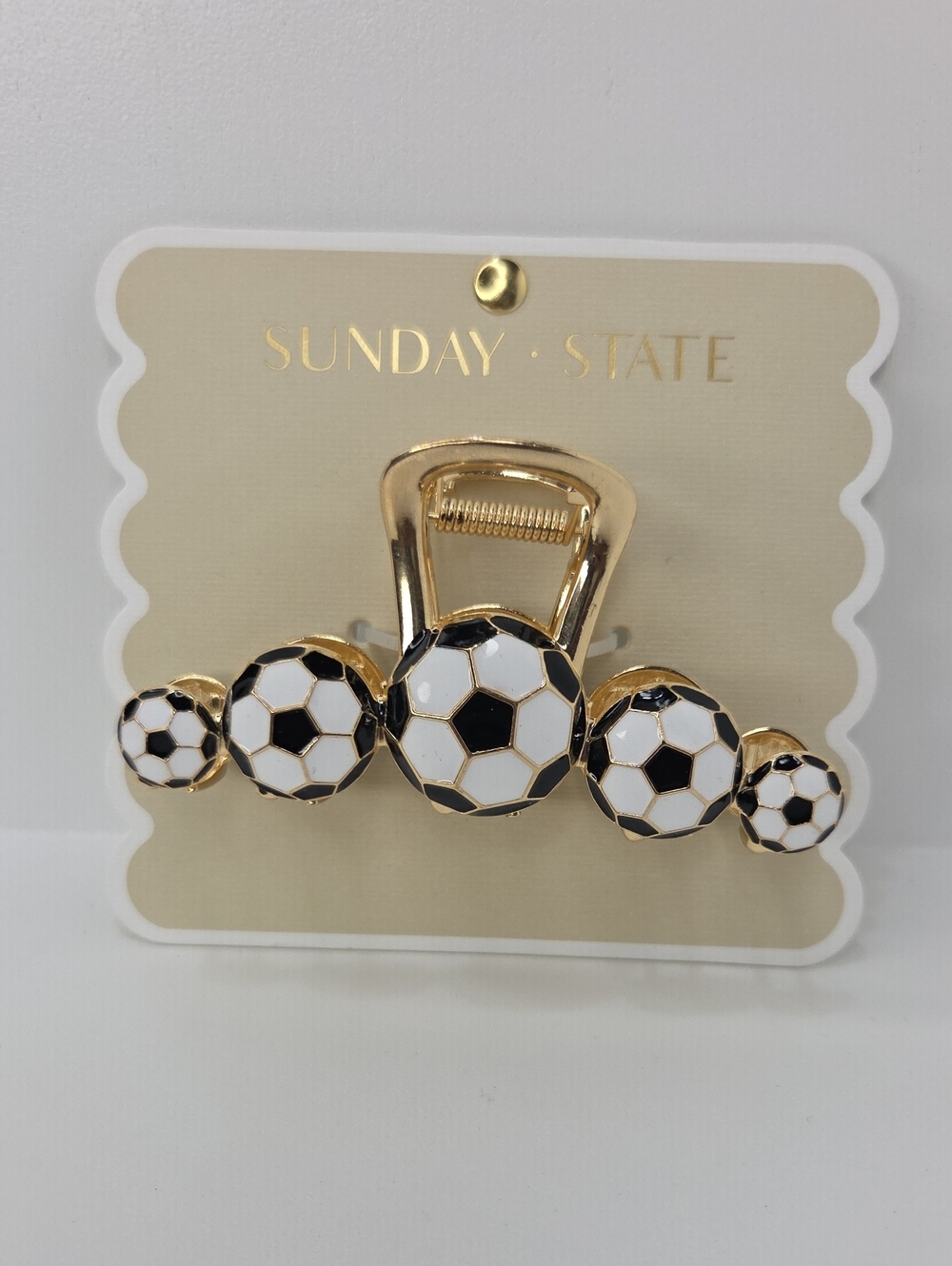 Sunday State Gold Hair Clip with Black & White Soccer Ball Accents - Picture 2 of 6